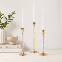 Lot de 3 chandeliers élégants en laiton martelé doré de luxe – Supports de bougies modernes pour Noël, anniversaires et décoration intérieure