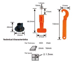 Systèmes de nivellement de carreaux réutilisables T 1.5MM, clips de nivellement pour carreaux de céramique, entretoises auto-nivelantes, broches en acier remplaçables pour céramique - Product Image 5
