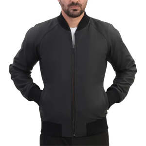 Blouson bomber noir mat côtelé pour homme - Product Image 1