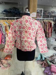 Floral Printed <b>Quilted</b> Cotton <b>Jacket</b> With Mandarin Collar Single Button Closure Women's Short Sleeve Spring Style GIFT FOR HER - Product Image 6