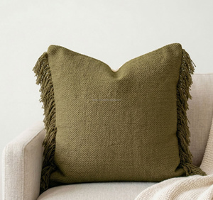 Housse de coussin beige naturel tissée à la main, avec franges texturées, coussin décoratif d'appoint, style bohème et farmhouse - Product Image 4