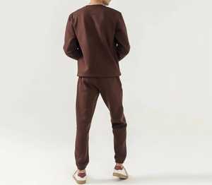 Vêtements de sport pour hommes, ensemble de survêtement à col rond, coupe ajustée, vêtements de fitness, 100% coton molletonné 370GSM, confortable et chaud. - Product Image 2