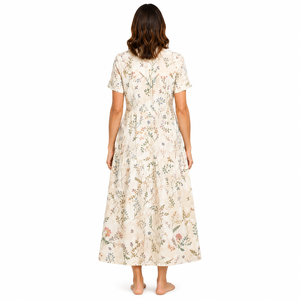 Robe longue à imprimé floral pour femme, manches courtes, boutonnée sur le devant, coupe ample, décontractée, été, avec poches, ourlet droit, soirée club - Product Image 6