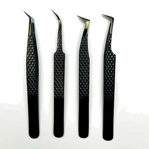 Kit de pinces à cils Obexa Diamond Grip en acier inoxydable à pointe lisse et courbée (12 cm) pour les artistes professionnels en matière de sourcils et de cils - Product Image 1