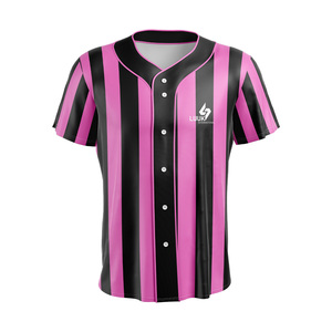 Camiseta de Béisbol Personalizada con Rayas Rosas y Negras, Sublimada, de Manga Corta, que Absorbe la Humedad, de Alta Calidad, Fabricante OEM ODM - Product Image 2