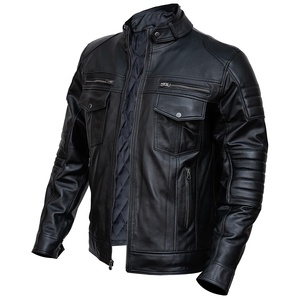 แจ็กเก็ตมอเตอร์ไซค์สำหรับผู้ชายแจ็คเก็ตหนังแท้มีซิปคอตั้งสำหรับฤดูหนาว - Product Image 3