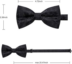 Noeud papillon en soie imprimé noir pré-noué, motif jacquard formel, accessoire pour homme - Product Image 5