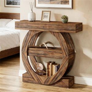 Consolle Principale con Ripiano Portaoggetti, Tavolino da Divano, Tavolo da Corridoio, Scaffale Decorativo, Consolle in Stile Rustico Farmhouse - Product Image 1