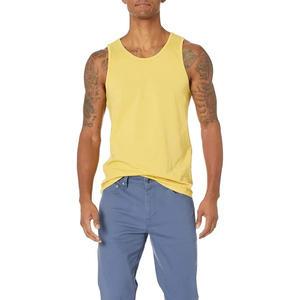 Débardeur tricoté jaune uni pour homme, col rond, sans manches, décontracté - Product Image 2