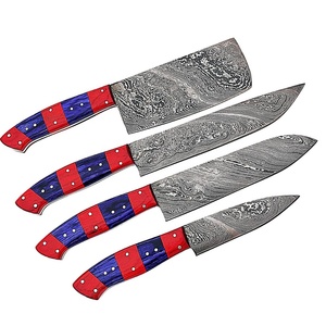 Custom 4PCS Hand Forged Damascus Kitchen <b>Knife</b> <b>Set</b> Chef Santoku Cleaver Utility <b>Knives</b> Colored Wood Handle OEM ODM Wholesale - Product Image 2