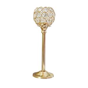 Porte-bougie boule de cristal dorée 27 cm de haut en laiton, décoration d'intérieur, centre de table de mariage - Product Image 2