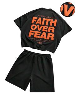 <b>Black</b> Oversized <b>Men</b> T-Shirt and <b>Shorts</b> Set 100% Cotton Knitted 180g Eco-Friendly Casual Streetwear Two-Piece Outfit - Product Image 2