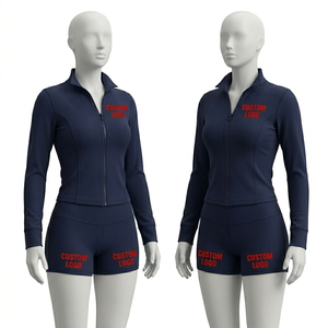 Ensemble de yoga respirant en coton et élasthanne pour femme, veste zippée et short de sport, tenue d'entraînement 2026 - Product Image 4