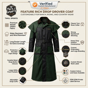 Manteau long imperméable pour femme Twill Sports avec ceinture et col châle, style utilitaire, coloris vert et noir - Product Image 4
