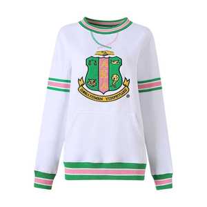 เสื้อสเวตเชิ้ตคอกลมลายทางสีขาว AKA ผ้าเชนิลล์ ปักตัวอักษรกรีกแบบพรีเมียม ทรงสวมใส่สบาย เหมาะสำหรับใส่ลำลอง - Product Image 1