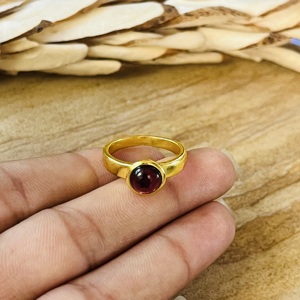 New Arrival Garnet <b>Ring</b> Minimalist Brass <b>Rings</b> For Women 18k Gold Plated <b>Dainty</b> Bezel Solitaire Jewelry For Wholesale/OEM/ODM - Product Image 2