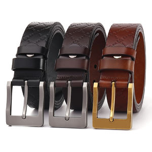 Ceinture en cuir de vachette écologique vintage pour homme avec boucle à bascule en cuivre, largeur 3,8 cm, design logo - Product Image 1