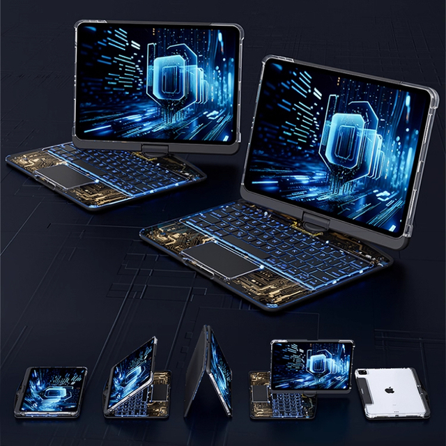 2025 Newest Transparent Keyboard case for ipad 10.9 Inch Colorful Backlight and Pen Slot 360 Rotating case for iPad Air 4 5 6 M3
