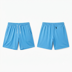 Shorts en polyester tricoté bleu clair pour homme, séchage rapide, couleur unie, style décontracté, cordon de serrage à la taille - Product Image 4