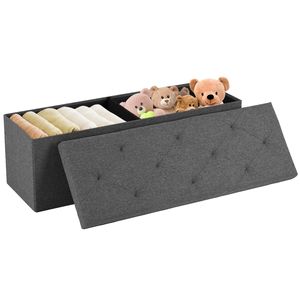 Banc de rangement ottoman pliable de 43 pouces avec couvercle supérieur en lin et repose-pieds rembourré pour chambre à coucher - Product Image 1