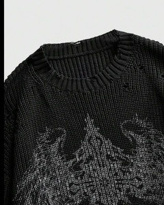Pull tricoté pour homme Y2K gothique à motif croix, effet usé, ourlet déchiré, coupe ample côtelée – Meilleure vente - Product Image 4