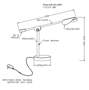 Lumetal Modern LED Desk Lamp Adjustable Gooseneck Table <b>Light</b> <b>Push</b> Dimmer Metal Finish 1-Year Warranty AC 100-240V for Home - Product Image 2