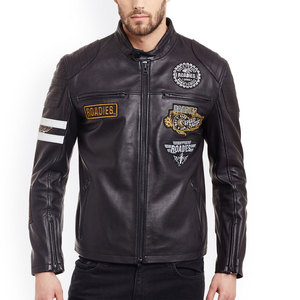 <b>Road</b> Men's PU Leather Motorcycle Jacket With Embroidered Patches Stand Collar Zipper Closure Biker Style Autumn Wear - Product Image 1