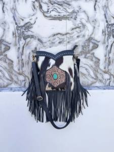 Sac bandoulière unique en cuir repoussé à la main avec franges, modèle 2026 – Sac à main élégant en cuir de vachette et fourrure pour femme, multi-usages - Product Image 5