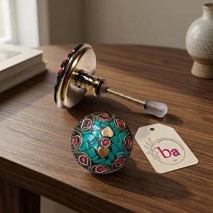 Ba Traditional <b>Brass</b> Cabinet <b>Knob</b> Round Mosaic Stone Design For Home Bar Furniture Handle - Product Image 3