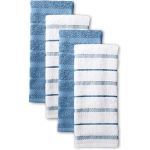 <b>Blue</b> Velvet/White 16"x26" Kitchen <b>Towel</b> 4-Pack Set - Product Image 1