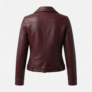 Chaqueta de Motociclista de Cuero Genuino para Mujer, Corte Ajustado, Manga Larga, Cierre de Cremallera, Cuello Extendido, Ropa de Abrigo para Otoño - Product Image 6