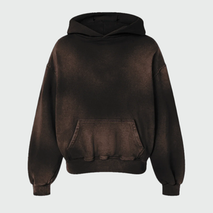 Sweat à capuche personnalisé avec logo, streetwear pour hommes, sans cordon, surdimensionné, imprimé en relief, effet délavé, coupe courte, en polaire thermique, 100% coton, écologique - Product Image 3