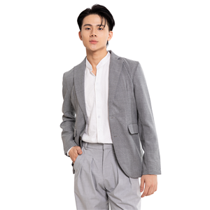 เสื้อเบลเซอร์ผู้ชายสีคาเฟ่ กระดุมแถวเดียว ปกคอปก ทรงปกติ ผ้าโพลีเอสเตอร์ทอ สไตล์อังกฤษ รับผลิตแบบ OEM/ODM - Product Image 3