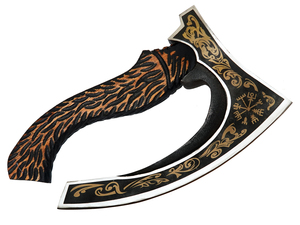 Cuchillo para Pizza Vikingo OEM, Diseño de Hacha, de Lujo para Cocina, Hoja de Acero Inoxidable Grabada en Dorado, Mango de Madera de Fresno Tallado a Mano, el Mejor Regalo - Product Image 1