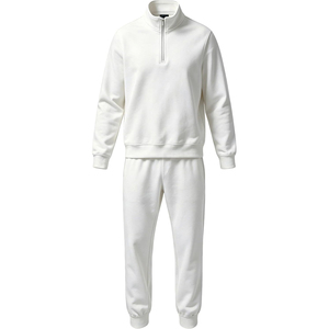 Ensemble de survêtement unisexe bleu marine 2026 à manches longues et demi-zip, couleur unie, coupe décontractée, 100 % coton mi-lourd, pour l'automne - Product Image 3