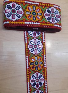 Ethnic Indian Embroidered Mirror Work Lace Trim with Colorful Geometric Patterns for <b>Sarees</b> Garments <b>Bags</b> Crafts Home Decor - Product Image 4