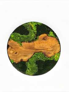 Escultura de pared redonda de madera y musgo del Bosque Encantado, decoración hecha a mano inspirada en la naturaleza, arte de pared de musgo orgánico de lujo para interiores, enmarcada - Product Image 2