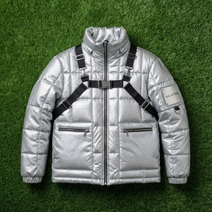 Chaqueta acolchada metálica para hombre, cuello alto, diseño de arnés acolchado, con cremallera, chaqueta de invierno, OEM, ODM, venta al por mayor - Product Image 5