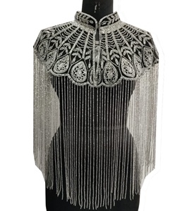 Hot Drop Design Winter Breathable Silver Shiny Handmade Handbeaded Tassel Poncho Cape Vintage Partywear Club Women's Best Outfit - Product Image 1