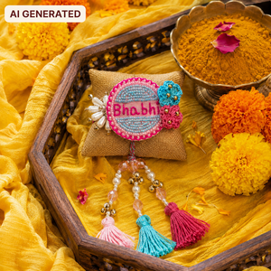 Ensemble de bracelets Bhabhi Rakhi faits à la main, en coton brodé en forme de cœur, cadeau personnalisé pour Bhabhi pour les fêtes - Product Image 6