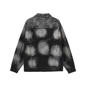 Custom <b>Vintage</b> <b>Denim</b> Autumn Short Varsity <b>Jacket</b> for Men with Embroidered & Embossed 3D Print Design Collarless - Product Image 3