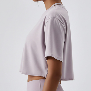 Camiseta Corta para Mujer, Cuello Redondo, Manga Corta, Corte Regular, Transpirable, de Algodón Jersey, Informal, para Primavera/Verano - Product Image 6