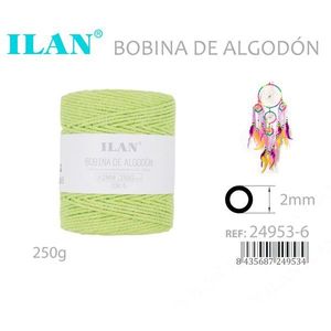 Bobina di cordoncino di cotone Ilan 2 mm verde 250 g per lavori artigianali - Product Image 3