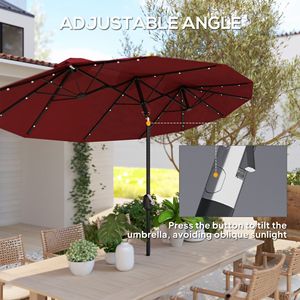 Ombrellone da Patio Bifacciale Rosso Vino 9.7FT con Inclinazione e Manovella, Luce Solare a LED, 12 Stecche per Cortile e Applicazioni in Palestra - Product Image 4