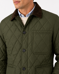 Olive Green <b>Quilted</b> Jacket Men Lightweight Winter Jacket Classic Diamond Stitch Coat Premium Casual Outerwear Stylish Button - Product Image 4