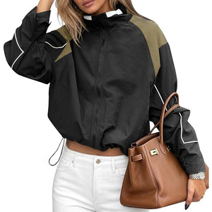 Chaquetas Cortavientos Casuales Ligeras Deportivas para Otoño |   Chaqueta Ligera, con Bloques de Color, Cierre de Cremallera, Cuello Alto, Puños Ajustables - Product Image 1