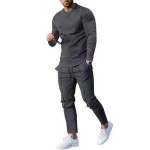 Men Solid Tracksuit Crew Neck Full Sleeve Drawstring <b>Pants</b> Casual Lightweight <b>Spandex</b> Cotton Fit Skinny Ankle-Length - Product Image 3