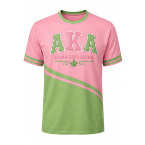 T-shirt bicolore rose et vert AKA pour sororité, année de fondation 1908, avec lettres grecques, en coton doux, élégant, pour femme, vêtement sur le thème de la vie grecque - Product Image 5