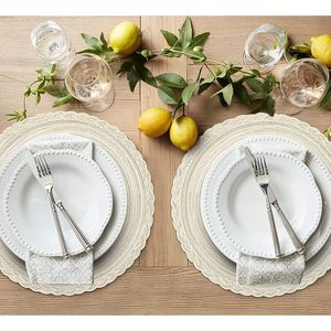 Set di 6 tovagliette rotonde boho intrecciate con bordo, 15 pollici, colore avorio, per matrimoni, feste e occasioni speciali - Product Image 1