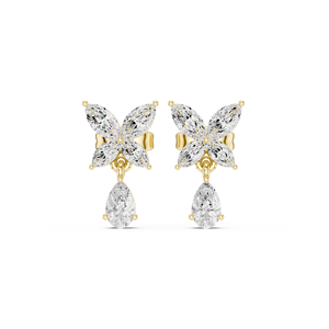 Pendientes de Oro Amarillo de 10K con Diamantes Cultivados en Laboratorio, Diseño de Mariposa con Diamantes Marquise y Colgante de Pera, Joyería de Lujo para Mujer - Product Image 1